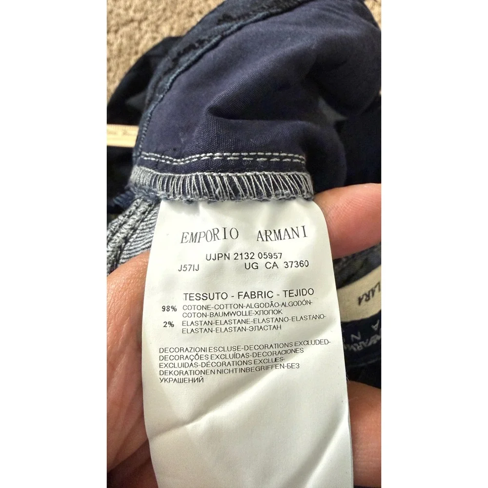Emporio Armani Jeans Lara Paisley Flocked Velvet Denim Slim Pants Indigo ii25‎